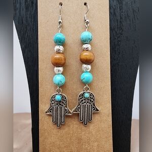 BrazenSoul Silver and Turquoise Hamsa Earrings